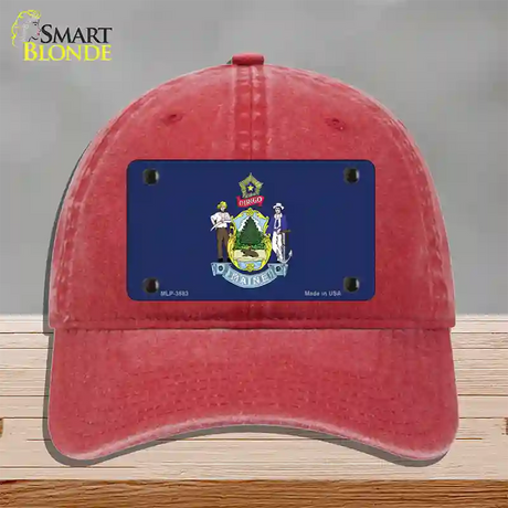 Maine State Flag Novelty License Plate Hat Unconstructed Cotton / Red