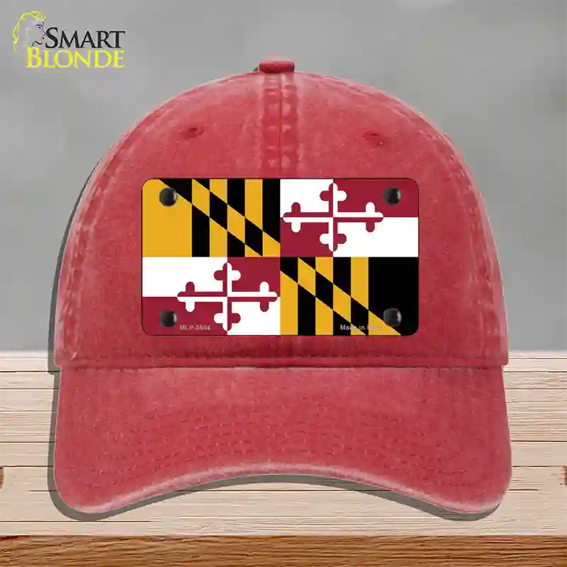 Maryland State Flag Novelty License Plate Hat Unconstructed Cotton / Red