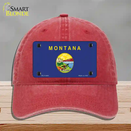 Montana State Flag Novelty License Plate Hat Unconstructed Cotton / Red