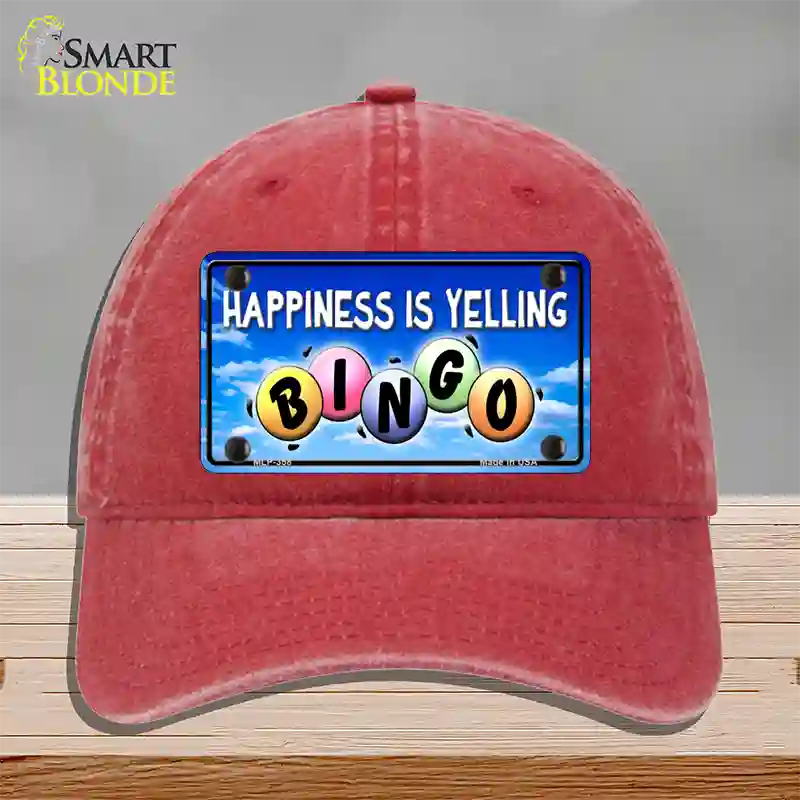 Happiness Is Yelling Bingo Novelty License Plate Hat Unconstructed Cotton / Red