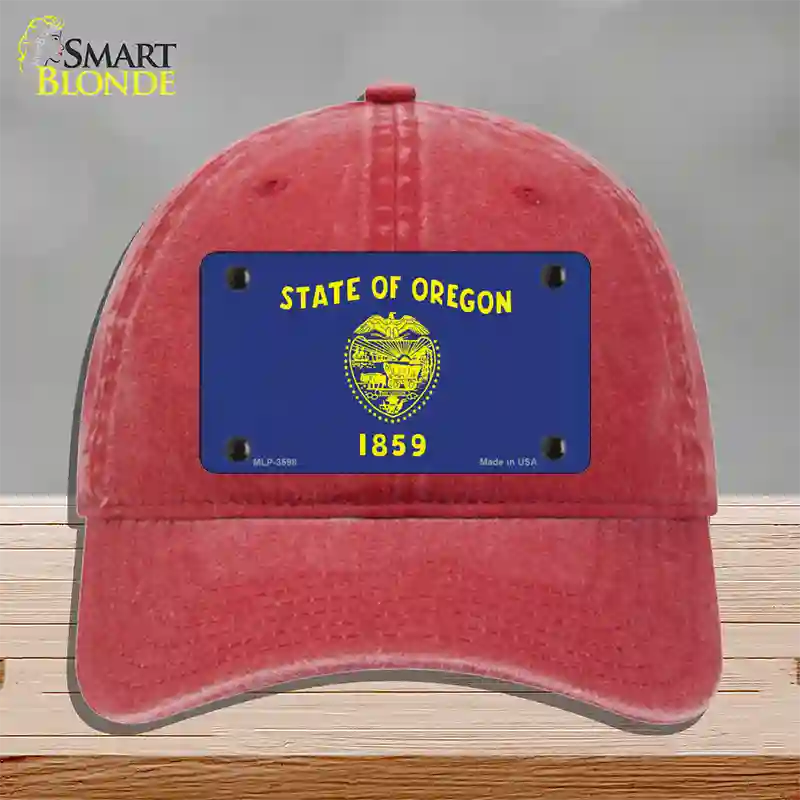 Oregon State Flag Novelty License Plate Hat Unconstructed Cotton / Red