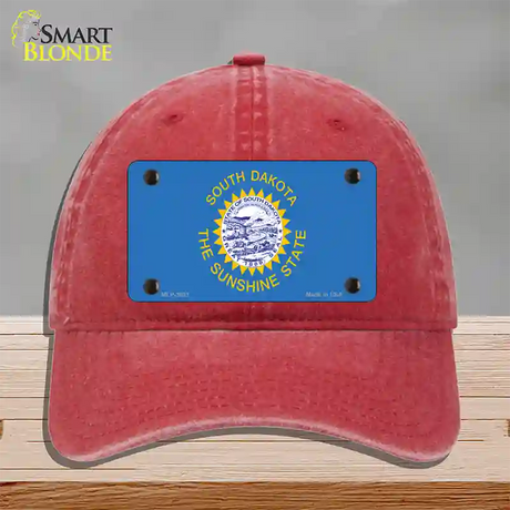 South Dakota State Flag Novelty License Plate Hat Unconstructed Cotton / Red