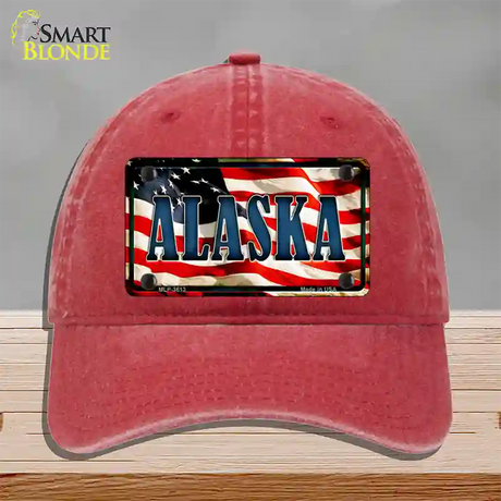 Alaska USA Novelty License Plate Hat Unconstructed Cotton / Red