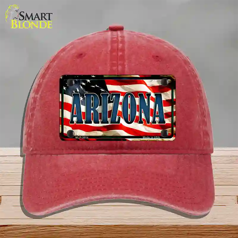 Arizona USA Novelty License Plate Hat Unconstructed Cotton / Red