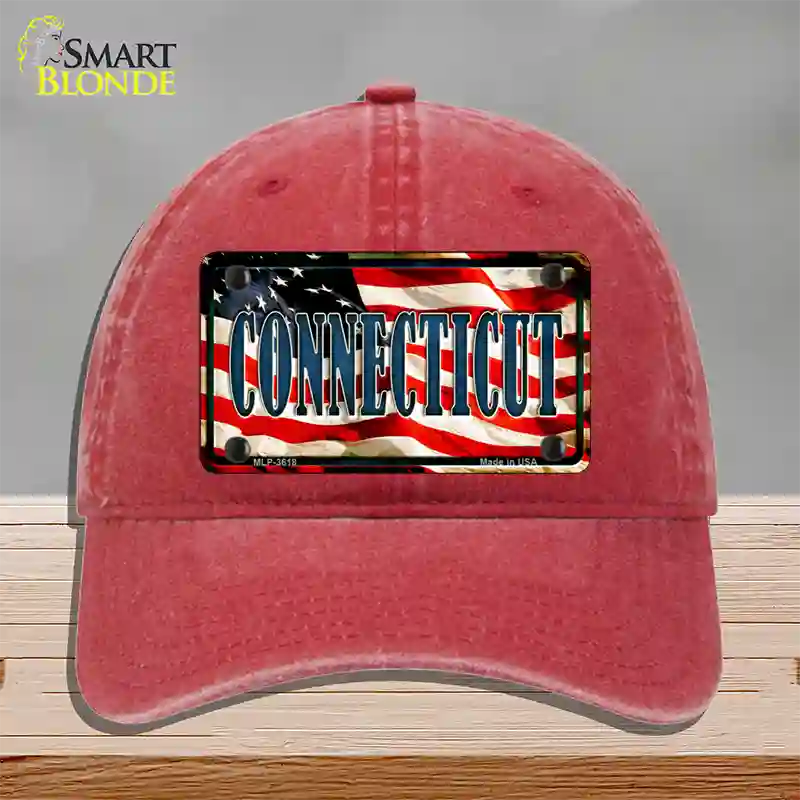 Connecticut USA Novelty License Plate Hat Unconstructed Cotton / Red