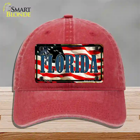 Florida USA Novelty License Plate Hat Unconstructed Cotton / Red