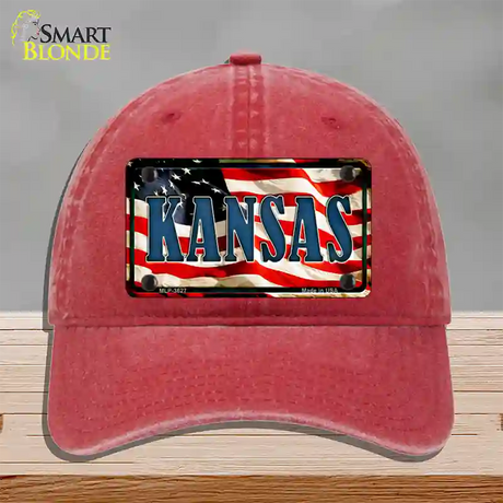 Kansas USA Novelty License Plate Hat Unconstructed Cotton / Red