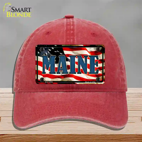 Maine USA Novelty License Plate Hat Unconstructed Cotton / Red