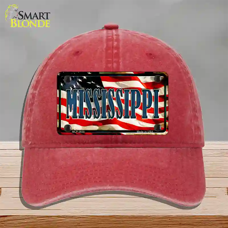 Mississippi USA Novelty License Plate Hat Unconstructed Cotton / Red