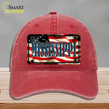 Mississippi USA Novelty License Plate Hat Unconstructed Cotton / Red