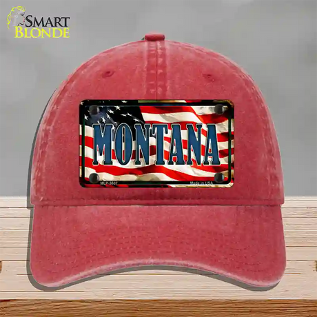 Montana USA Novelty License Plate Hat Unconstructed Cotton / Red