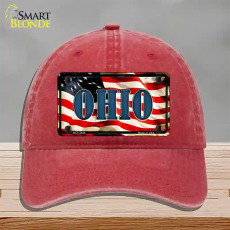 Ohio USA Novelty License Plate Hat Unconstructed Cotton / Red