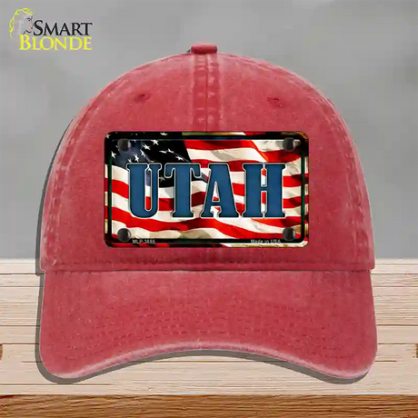 Utah USA Novelty License Plate Hat Unconstructed Cotton / Red