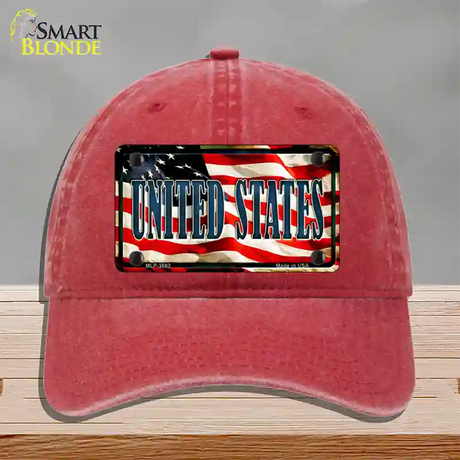 United States Flag Novelty License Plate Hat Unconstructed Cotton / Red