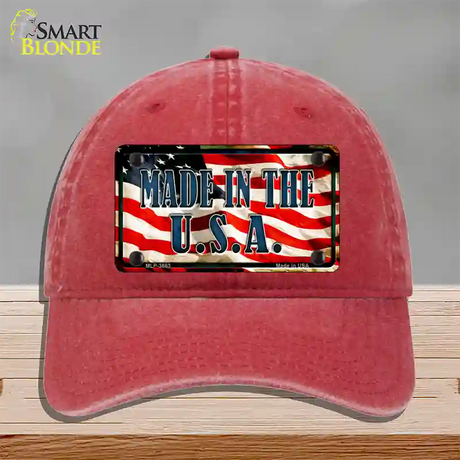 Made In The USA Flag Novelty License Plate Hat Unconstructed Cotton / Red