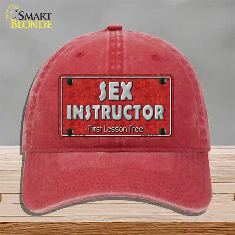 Sex Instructor Novelty License Plate Hat Unconstructed Cotton / Red