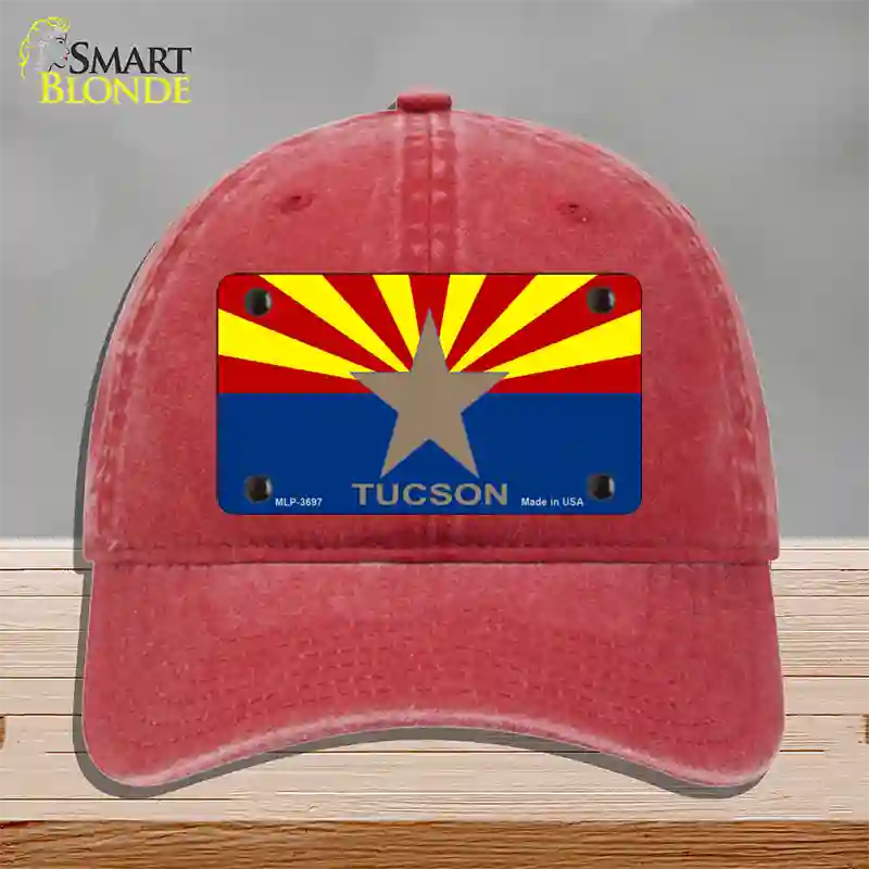 Tucson Arizona State Flag Novelty License Plate Hat Unconstructed Cotton / Red