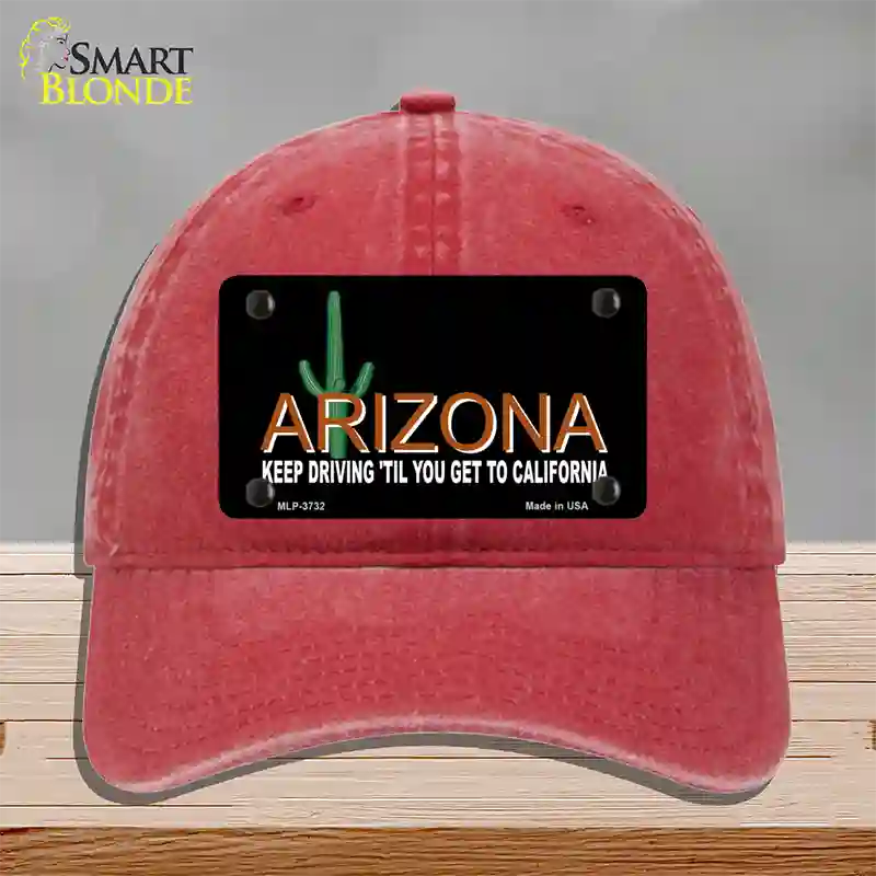 Arizona Keep Driving Novelty License Plate Hat Unconstructed Cotton / Red