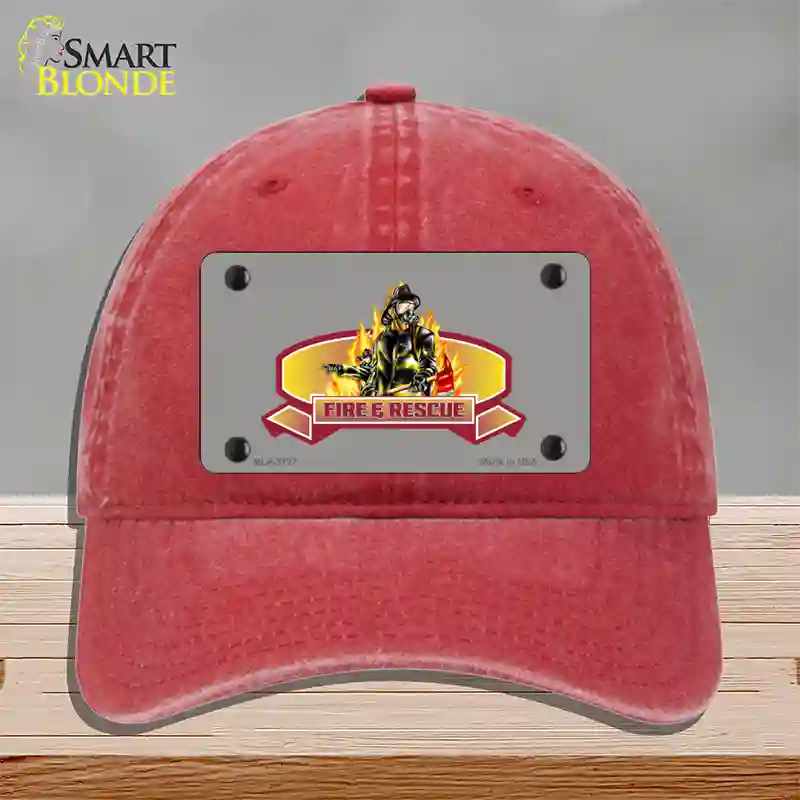 Fire Rescue Novelty License Plate Hat Unconstructed Cotton / Red