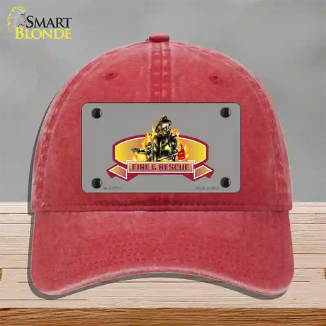 Fire Rescue Novelty License Plate Hat Unconstructed Cotton / Red