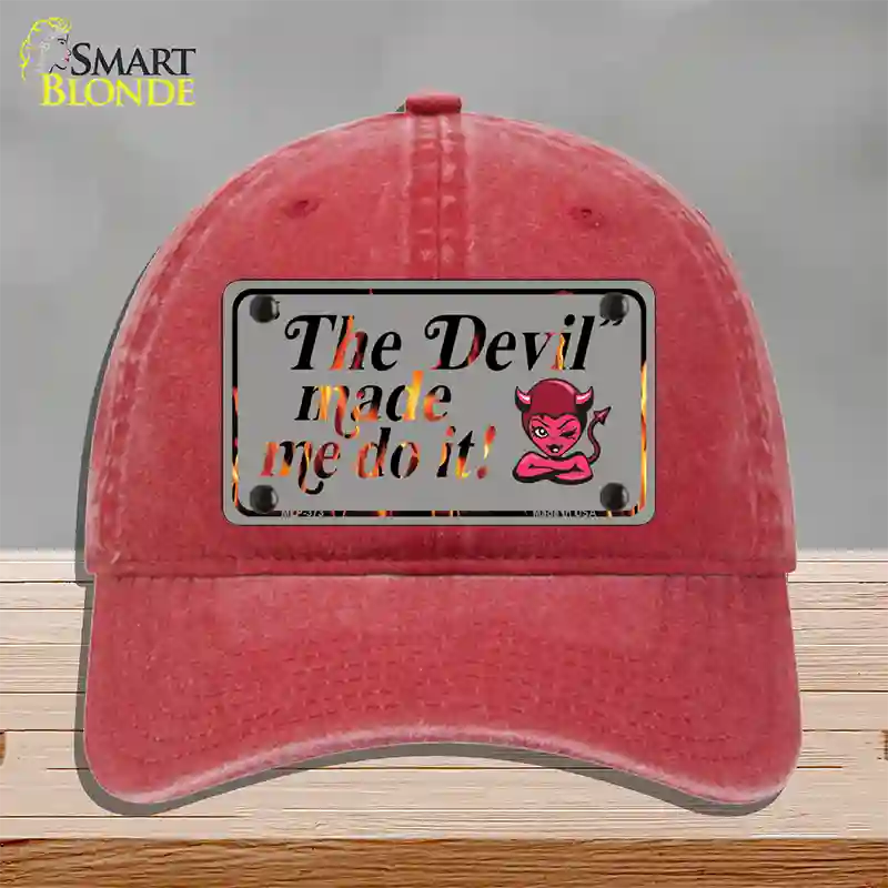 The Devil Made Me Novelty License Plate Hat Unconstructed Cotton / Red