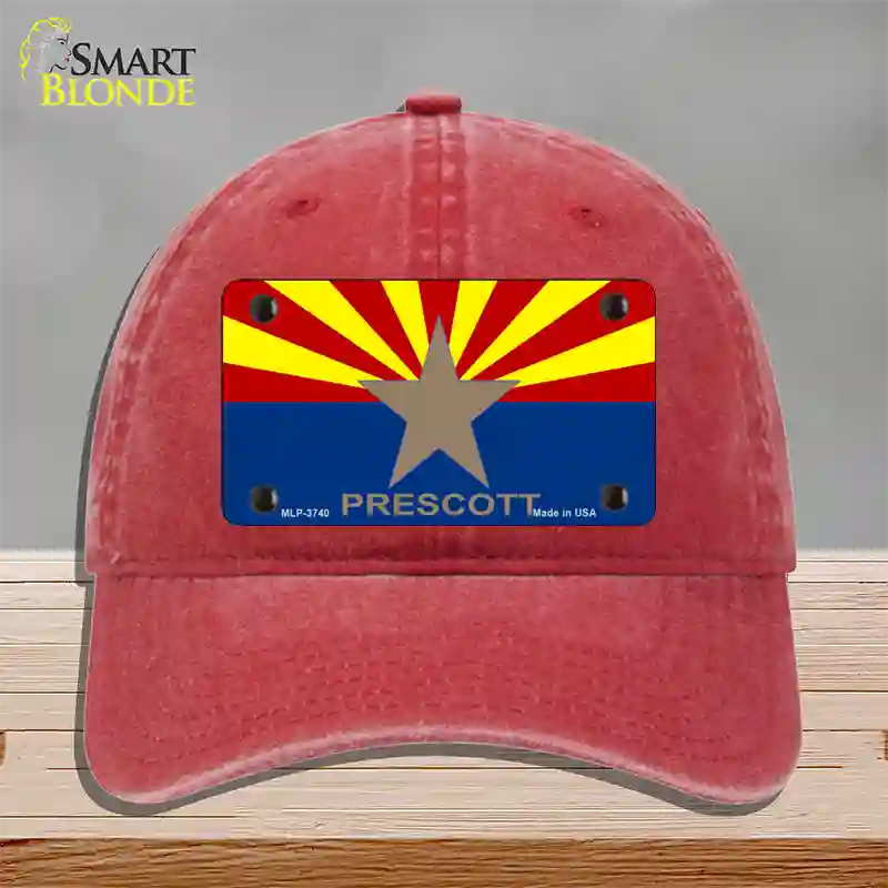 Prescott Arizona State Flag Novelty License Plate Hat Unconstructed Cotton / Red