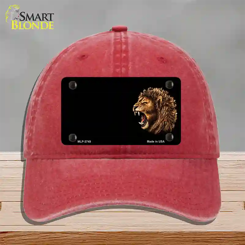 Lion Head Offset Novelty License Plate Hat Unconstructed Cotton / Red