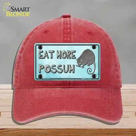 Eat More Possum Novelty License Plate Hat Unconstructed Cotton / Red