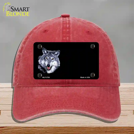 Wolf Offset Novelty License Plate Hat Unconstructed Cotton / Red