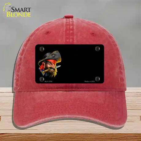 Pirate with Knife Offset Novelty License Plate Hat Unconstructed Cotton / Red