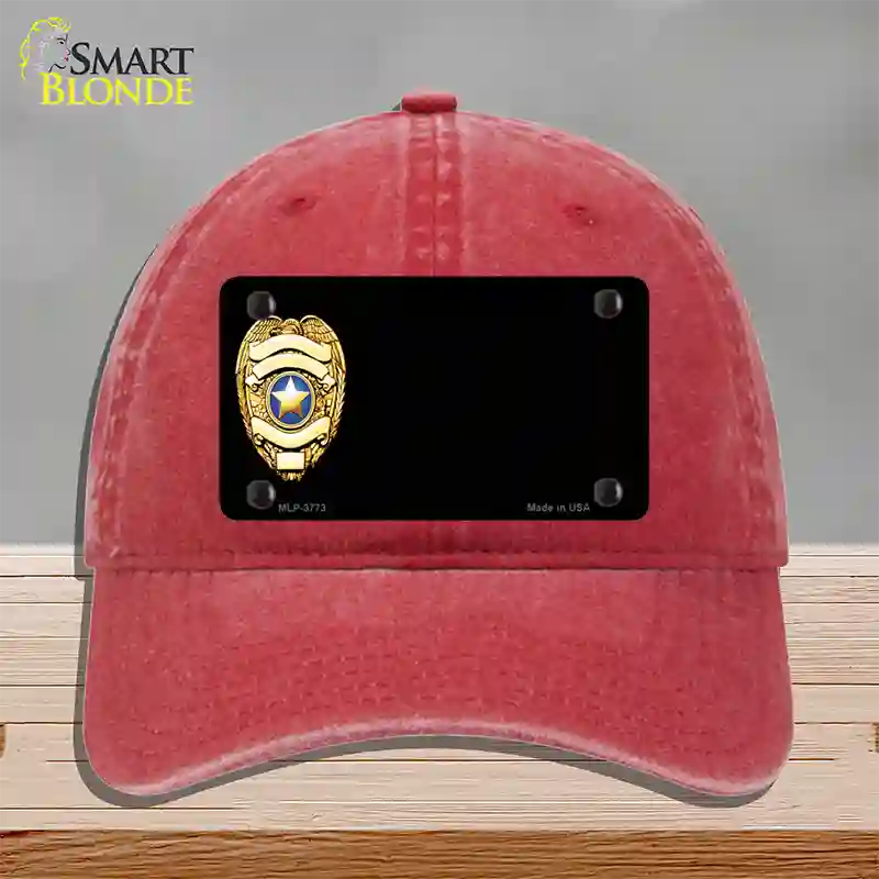 Police Badge Offset Novelty License Plate Hat Unconstructed Cotton / Red