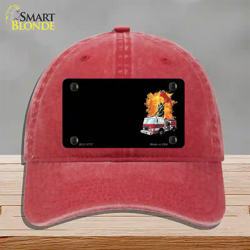 Fire Engine Flames Flaming Ax Offset Novelty License Plate Hat Unconstructed Cotton / Red