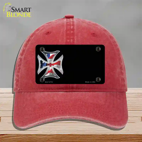 American Flag Maltese Cross Offset Novelty License Plate Hat Unconstructed Cotton / Red