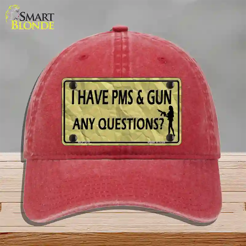 PMS And A Gun Novelty License Plate Hat Unconstructed Cotton / Red