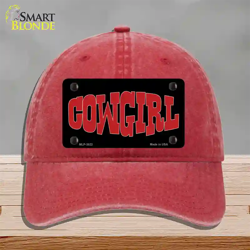 Cowgirl Red Novelty License Plate Hat Unconstructed Cotton / Red