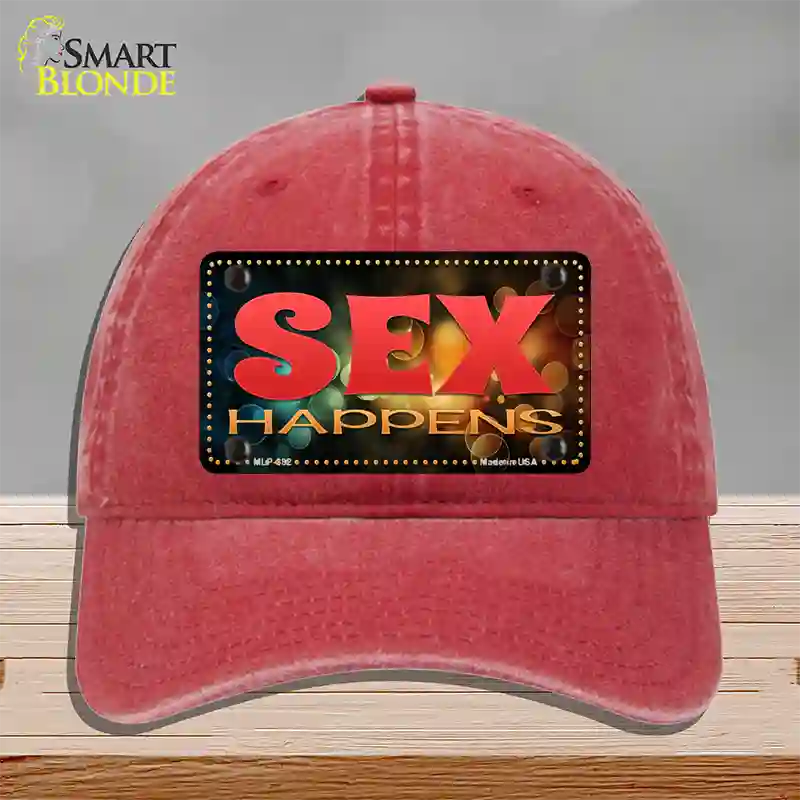 Sex Happens Novelty License Plate Hat Unconstructed Cotton / Red