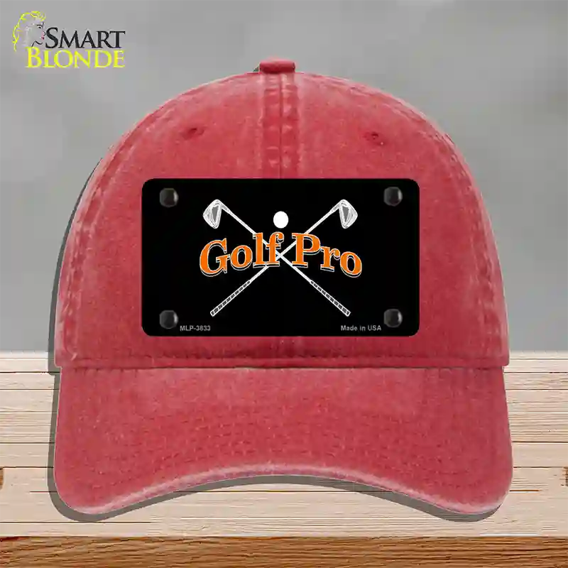 Golf Pro Novelty License Plate Hat Unconstructed Cotton / Red