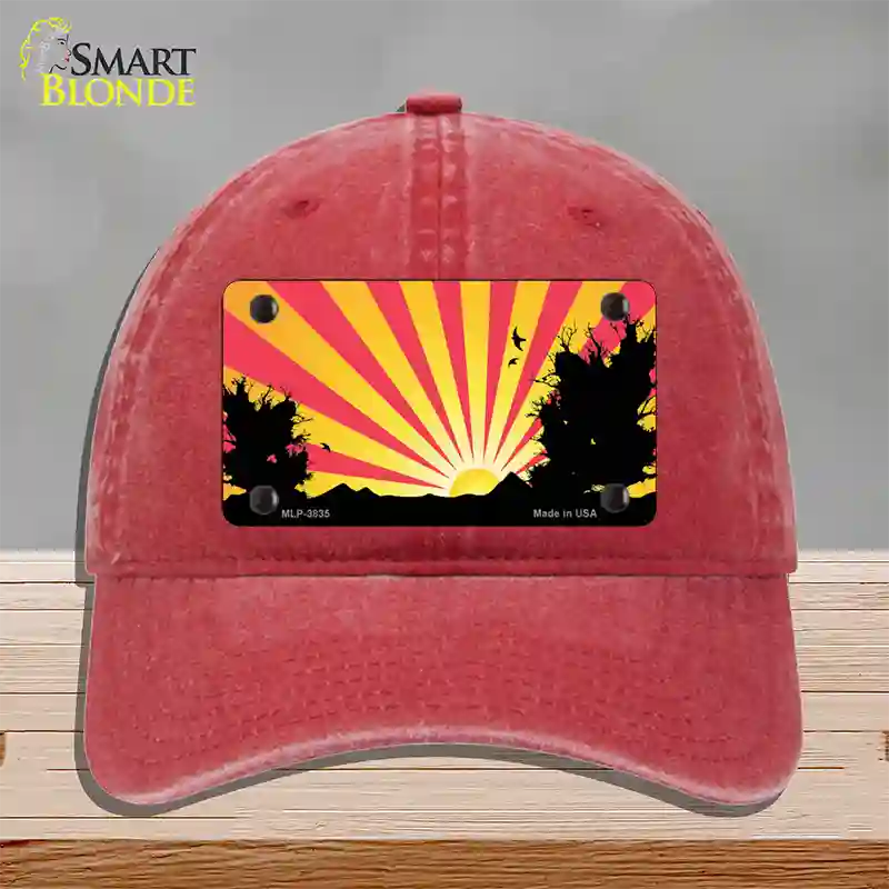 Southwest Red Sunset Novelty License Plate Hat Unconstructed Cotton / Red