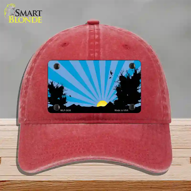 Southwest Blue Sunset Novelty License Plate Hat Unconstructed Cotton / Red