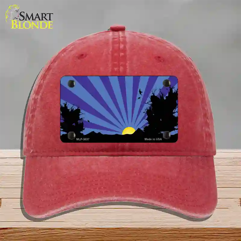 Southwest Purple Sunset Novelty License Plate Hat Unconstructed Cotton / Red