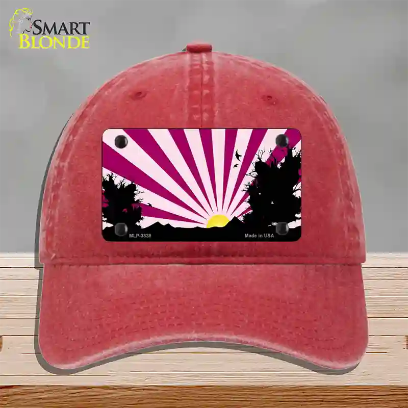 Southwest Pink Sunset Novelty License Plate Hat Unconstructed Cotton / Red