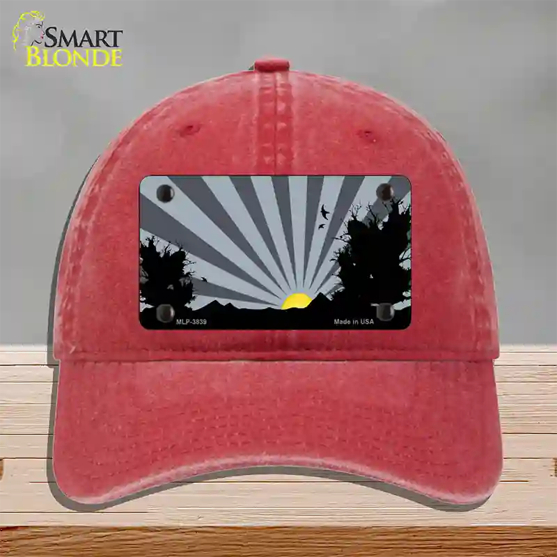 Southwest Gray Sunset Novelty License Plate Hat Unconstructed Cotton / Red