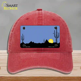 Southwest Cactus Sunrise Blue Novelty License Plate Hat Unconstructed Cotton / Red