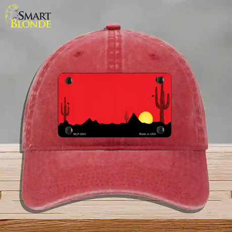 Southwest Cactus Sunrise Red Novelty License Plate Hat Unconstructed Cotton / Red