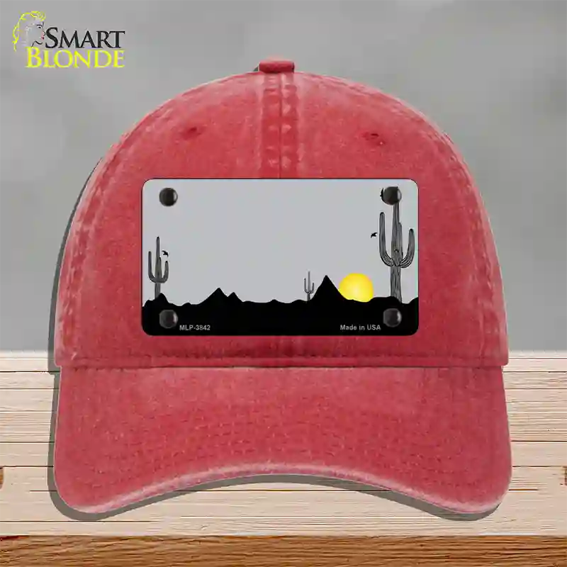 Southwest Cactus Sunrise Gray Novelty License Plate Hat Unconstructed Cotton / Red