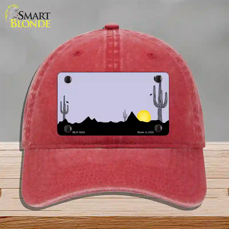 Southwest Cactus Sunrise Purple Novelty License Plate Hat Unconstructed Cotton / Red