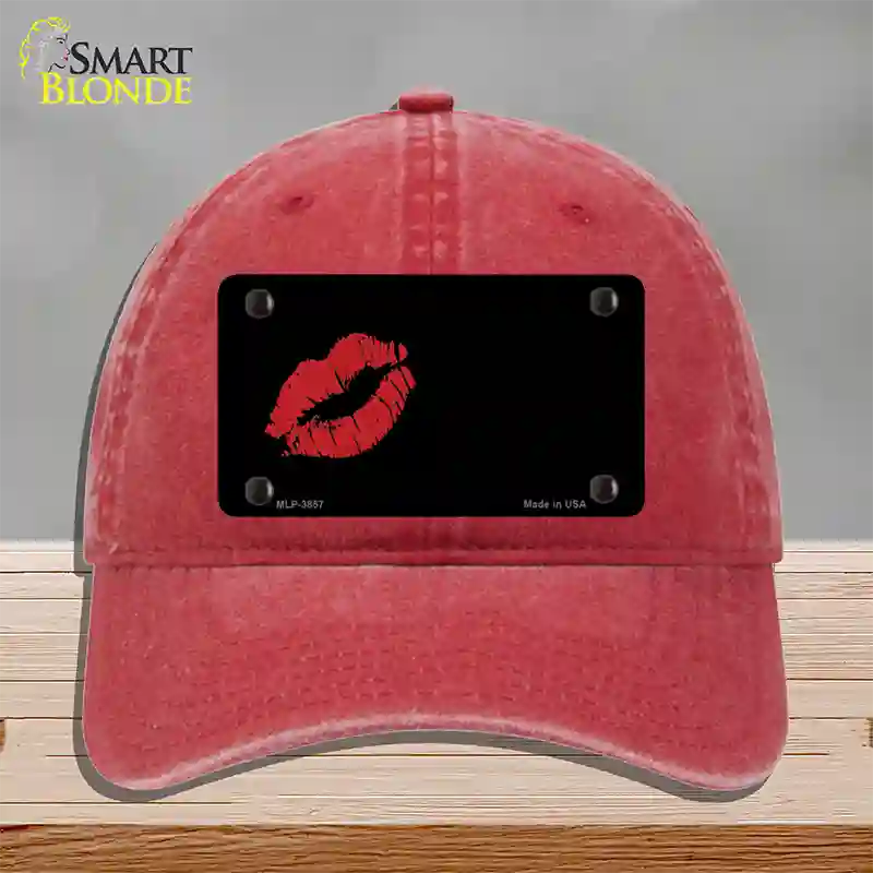 Red Lips Offset Novelty License Plate Hat Unconstructed Cotton / Red