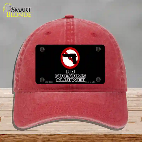 No Firearms Allowed Novelty License Plate Hat Unconstructed Cotton / Red