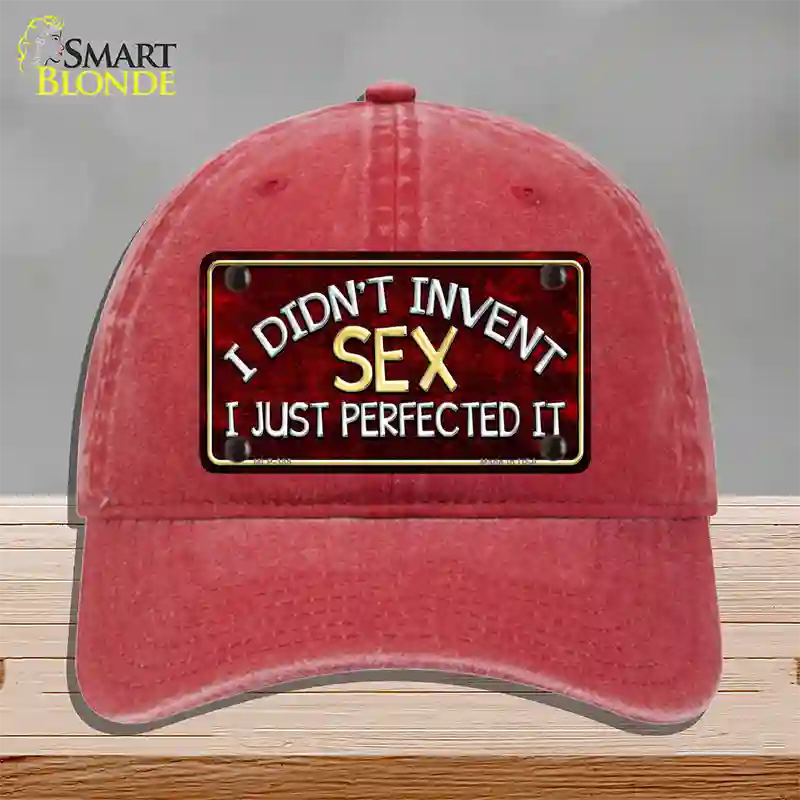 Didnt Invent Sex Novelty License Plate Hat Unconstructed Cotton / Red