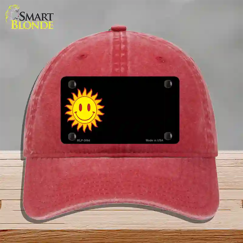 Sun Smiley Offset Novelty License Plate Hat Unconstructed Cotton / Red